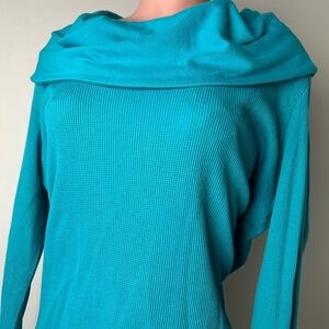 Vibrant Blue Cowl Neck Sweater with Fine Knit